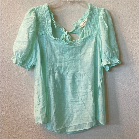 Perch by Blu Pepper Mint Green Polka Dot Semi Sheer Tie Back Top Size 1XL - Picture 1 of 7